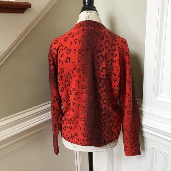 Brochu Walker Looker Layered Sweater Womens XS Red Orange Leopard V-Neck Wool - Picture 10 of 11